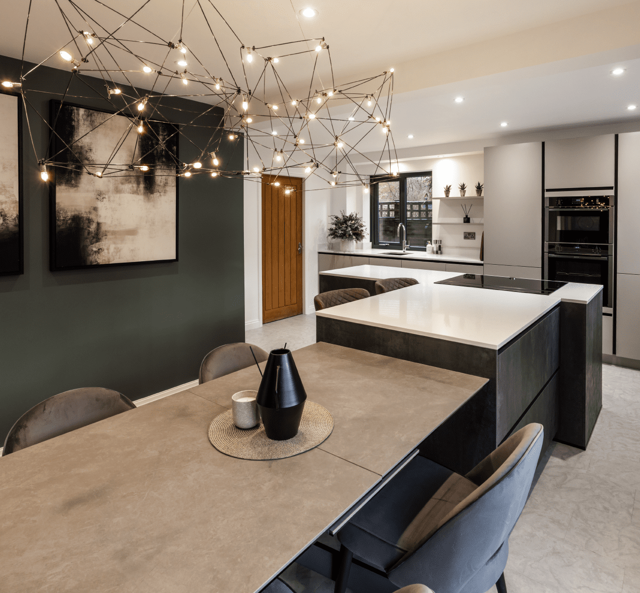 A Sleek, Contemporary Kitchen with a T-shaped Island
